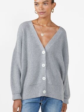 Outerknown Grey Oversized Women's Cabin Cardigan Cotton Baby Alpaca Blend